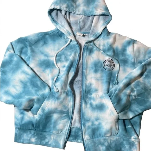 Vans US Open Surfing 2020 Tie Dye Zip Hoodie Blue White Size M - Picture 3 of 12